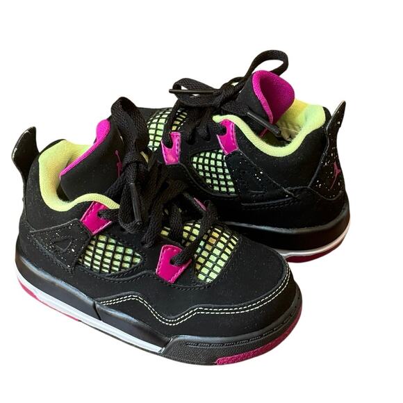 Nike Other - Nike Air Jordan 4 Retro Fuchsia Flash Black Pink Toddler Girls Shoes Size 6C